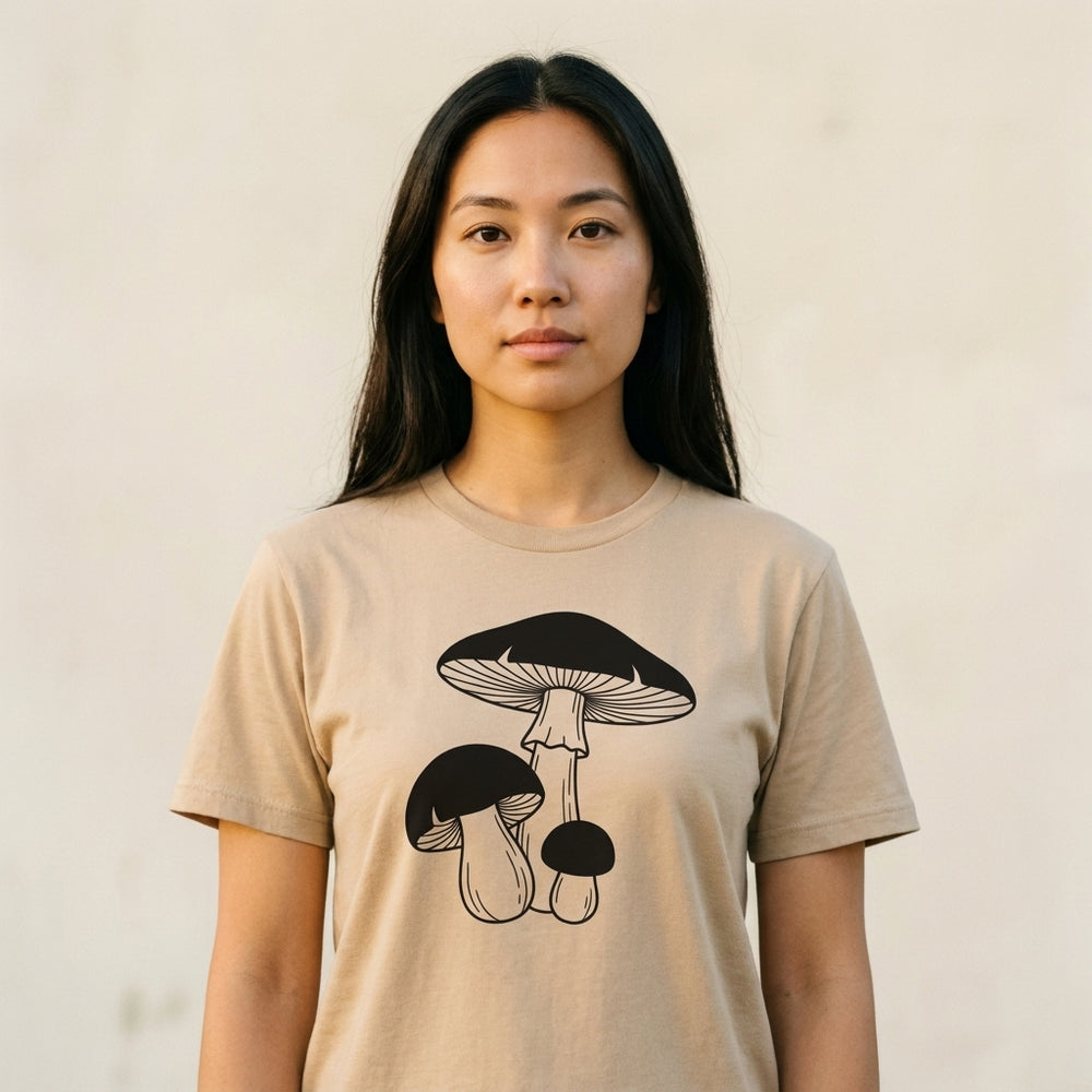 Mushroom Line Trio Tee front view. Cali Life Co. California apparel, designed in San Diego