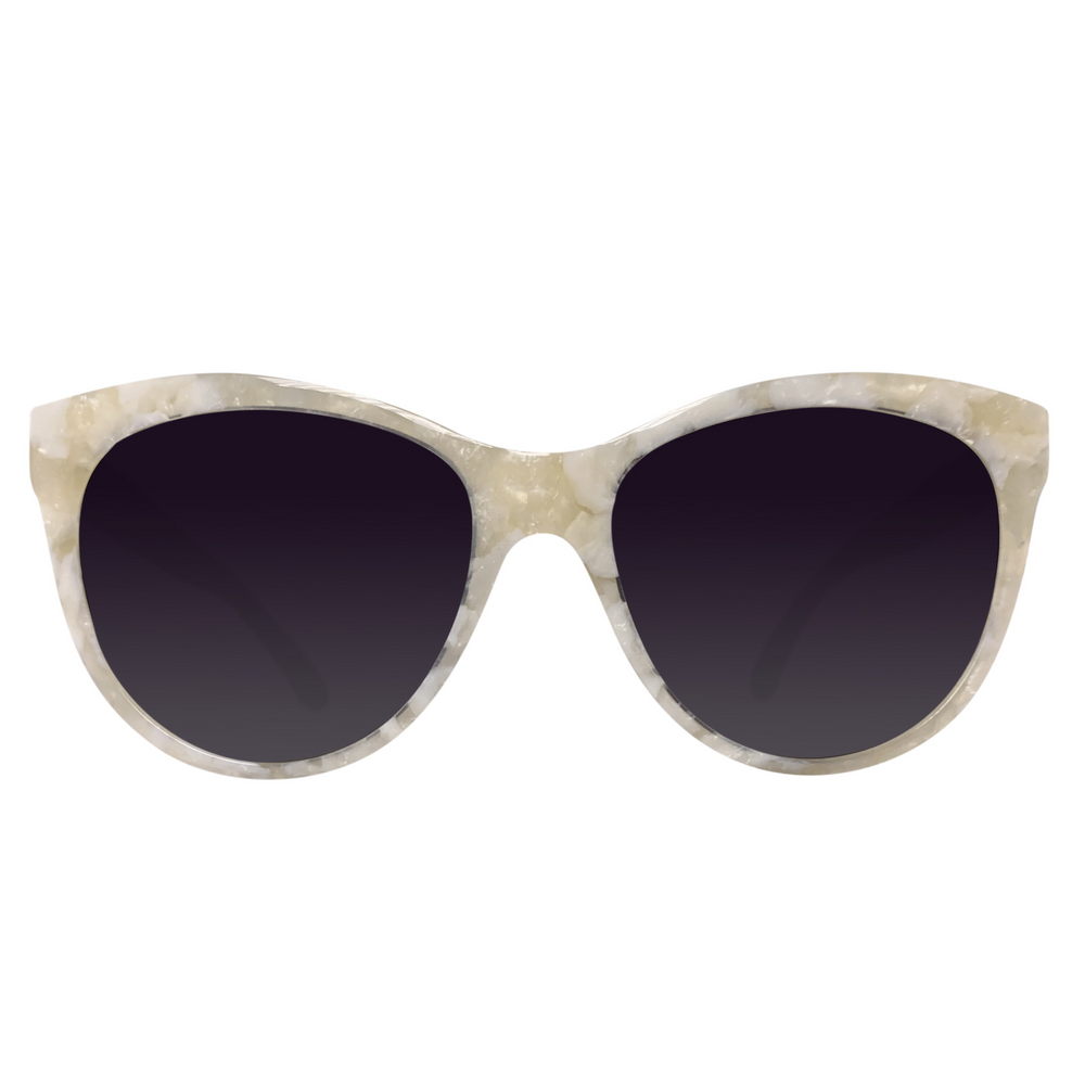 Venice polarized UV400 sunglasses by Cali Life Co, front view showing zebra wood frame and lens detail
