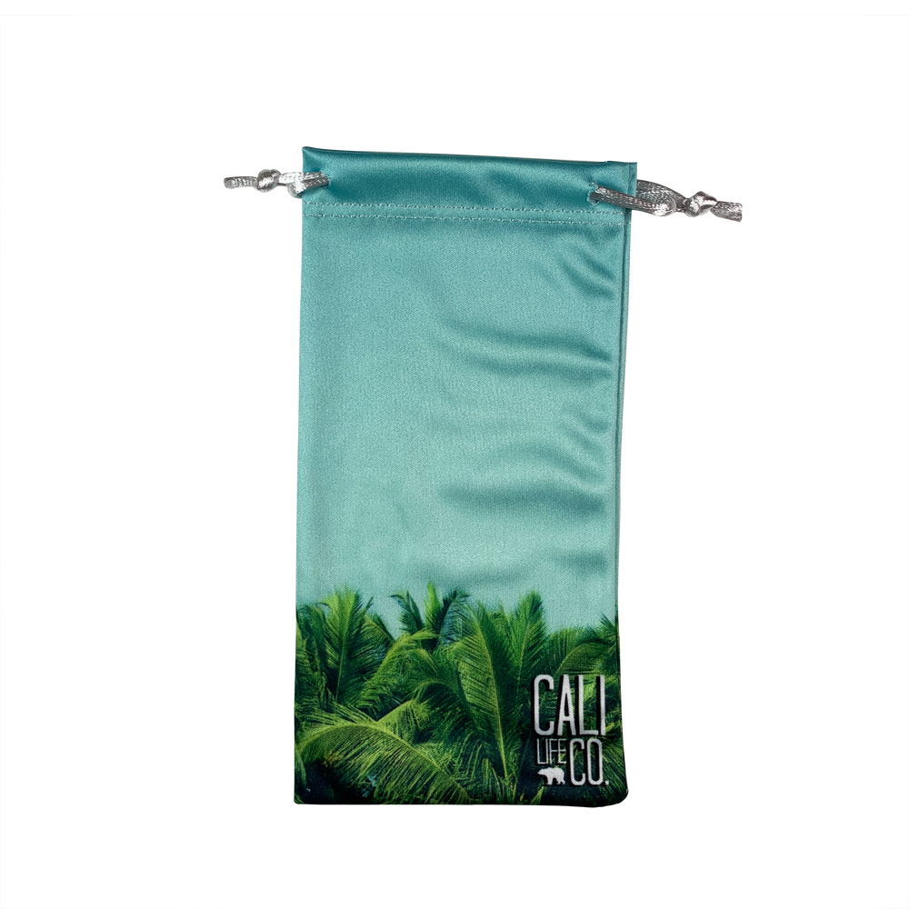 Blue green palm print limited edition microfiber sunglasses pouch by Cali Life Co